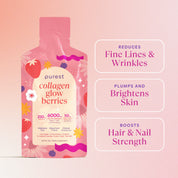 Collagen Glow Berries benefits - reduces fine lines and wrinkles, plumps and brightens skin, boosts hair and nail strength