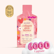 Purest Collagen Glow Berries 6000mg marine collagen sachet with Monde Selection Gold Award badge