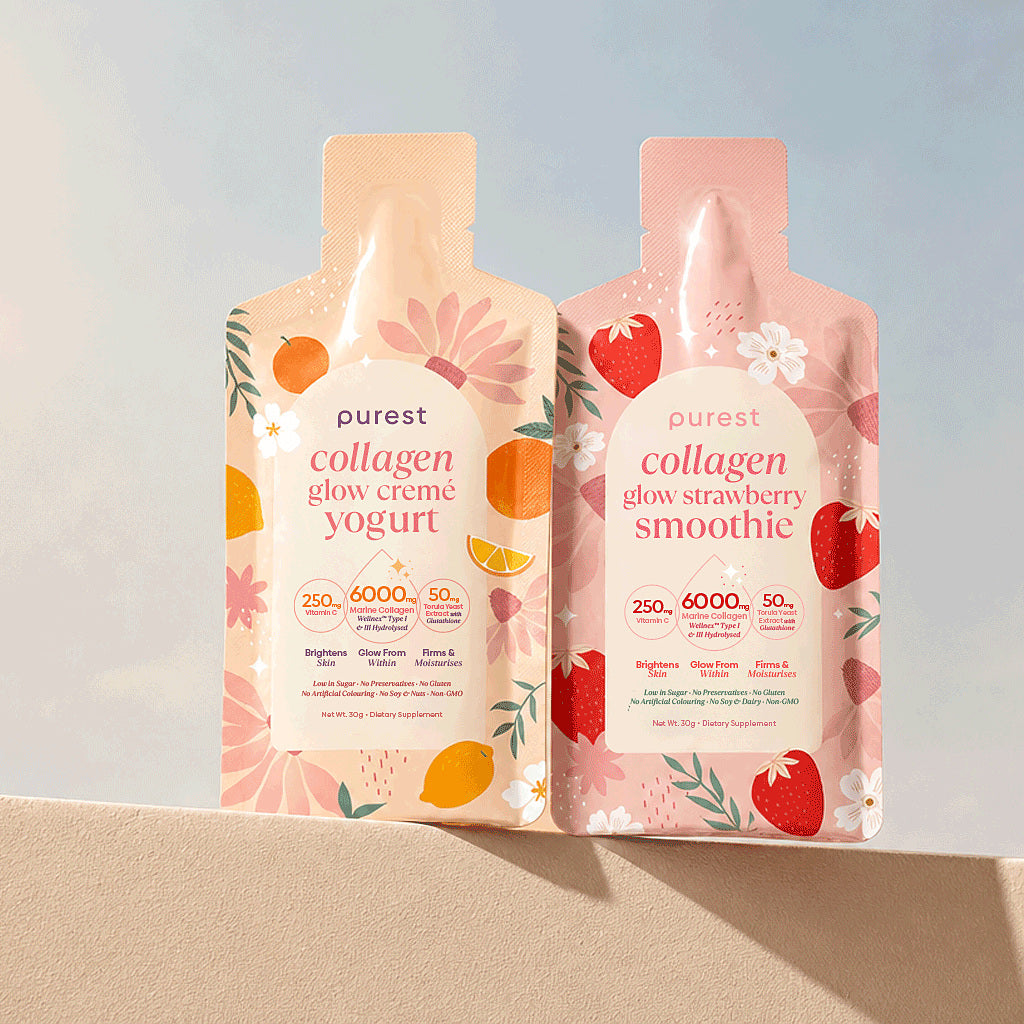 Collagen Glow Creme Yogurt and Collagen Glow Strawberry Smoothie, 5 sachets each